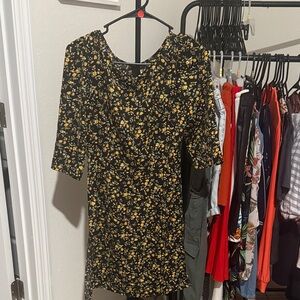 Women’s Black Floral Dress with Yellow Print
